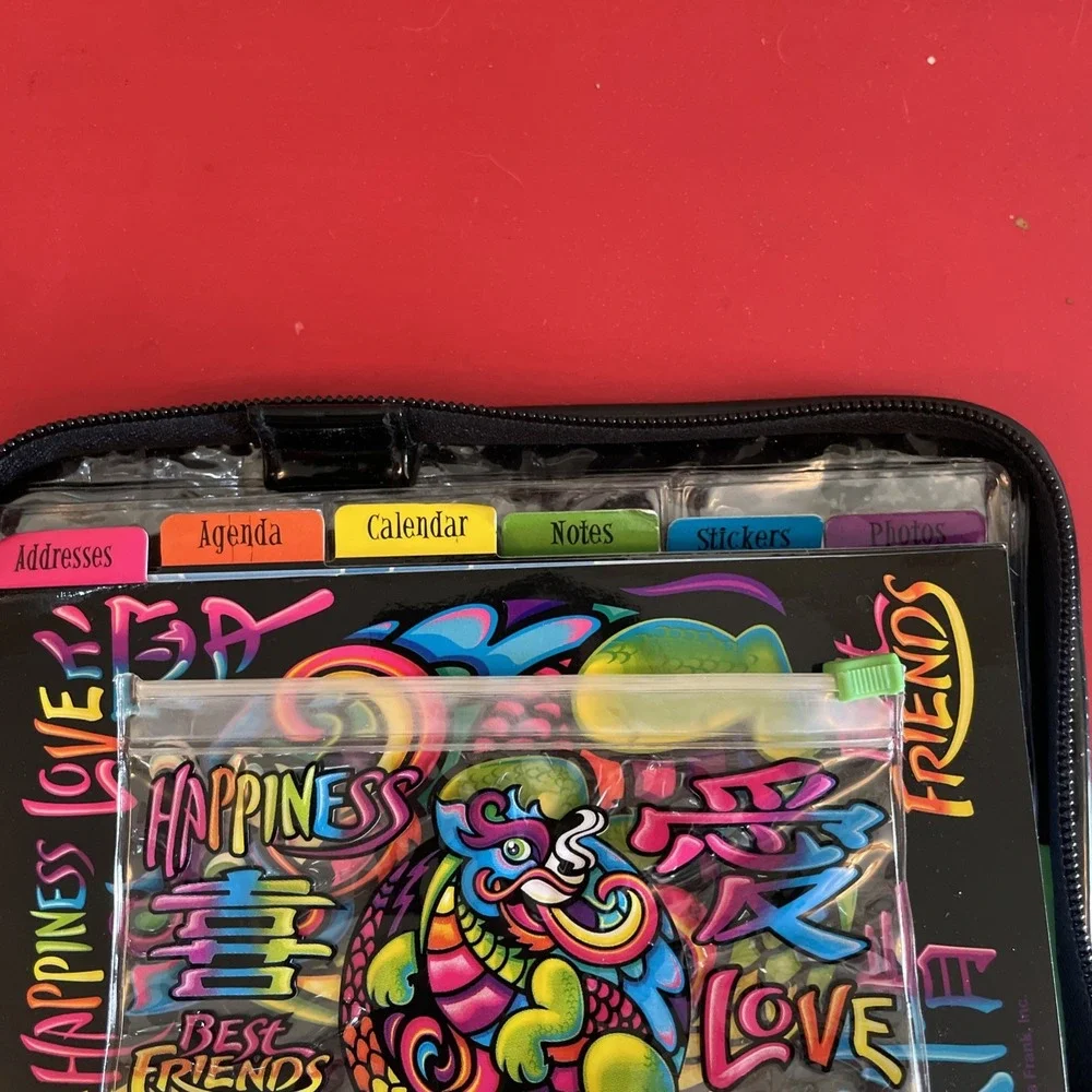 LISA FRANK DRAGON HAPPINESS LOVE Planner Organizer Zippered BEST FRIENDS Vintage